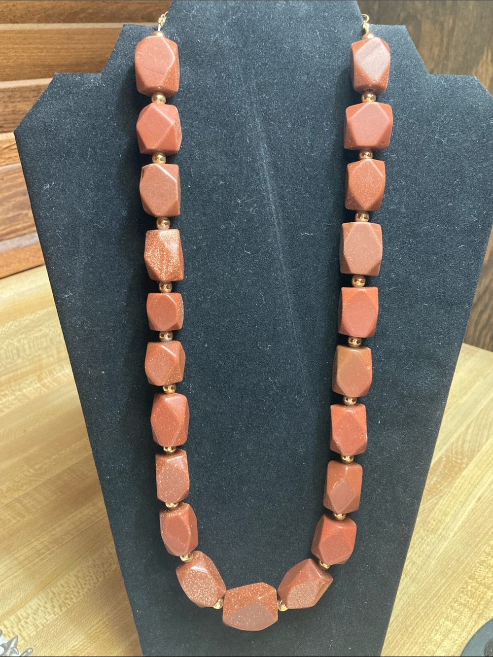 Goldstone Faceted Bead Necklace — Copper Brown Statement
